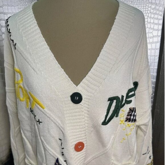 ebossy Embroidered Cable Knit Cardigan Sweater-Super Soft Whimsical Size Small - Picture 1 of 9